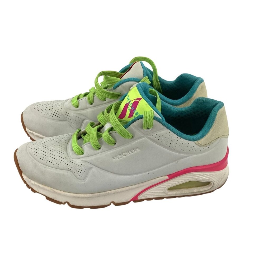 Skechers Womens Sneakers Size 6.5 White Neon Pink & Green Athletic Shoes - Picture 5 of 8